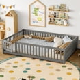 thumbnail image 3 of Harper & Bright Designs Queen Size Floor Bed with Door, Wood Platform Bed Frame with Safety Guardrails for Boys and Girls, Wood Grain gray, 3 of 12