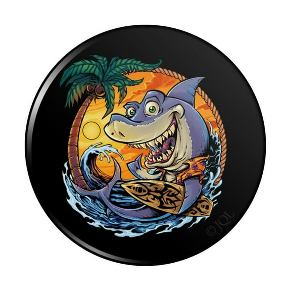 Shark Surfboard Surfing Tropical Ocean Beach Kitchen Refrigerator Locker Button Magnet