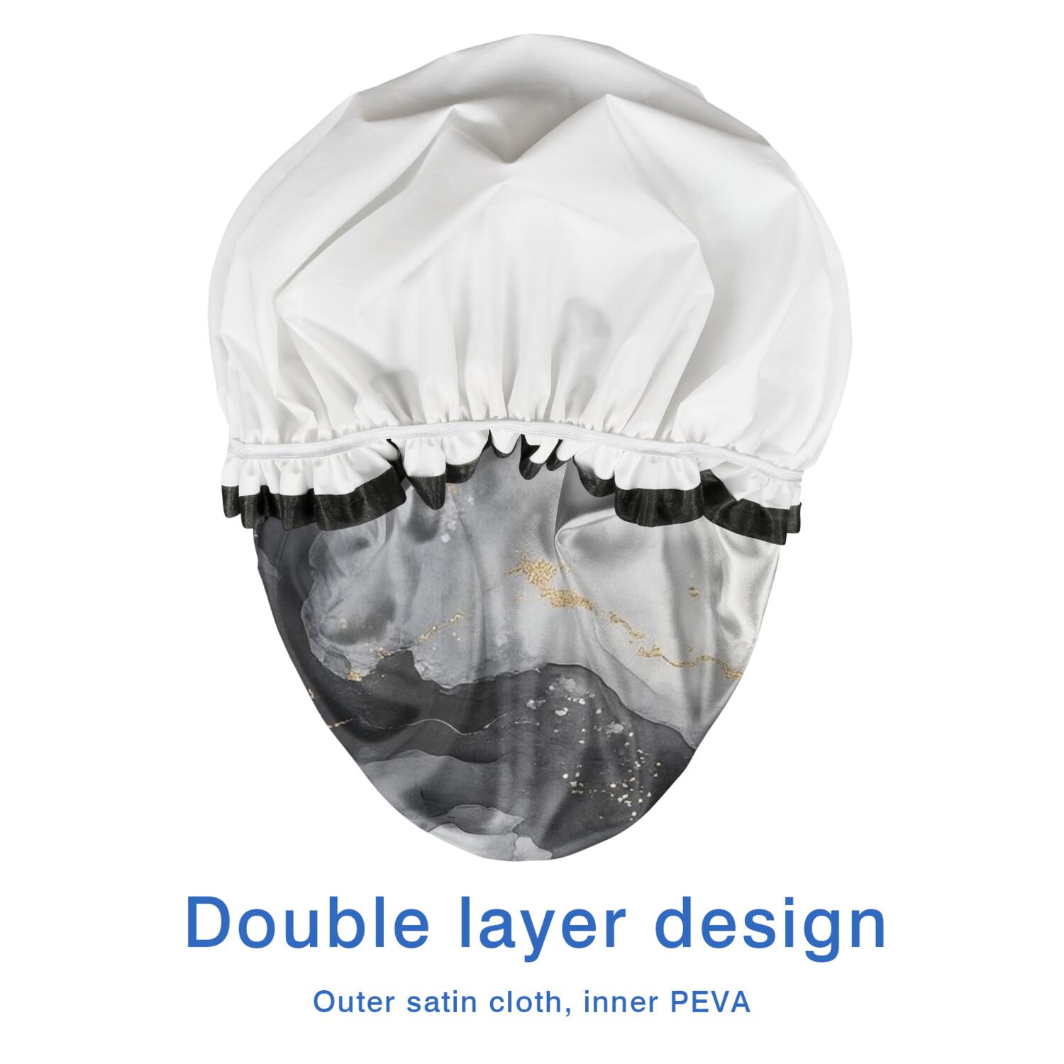 Shower Caps,Black White Gold Marble Pattern Waterproof Shower Cap for Women 4 Pieces,Double Reusable Hair Cover for Shower PEVA Elastic Stretch Hem