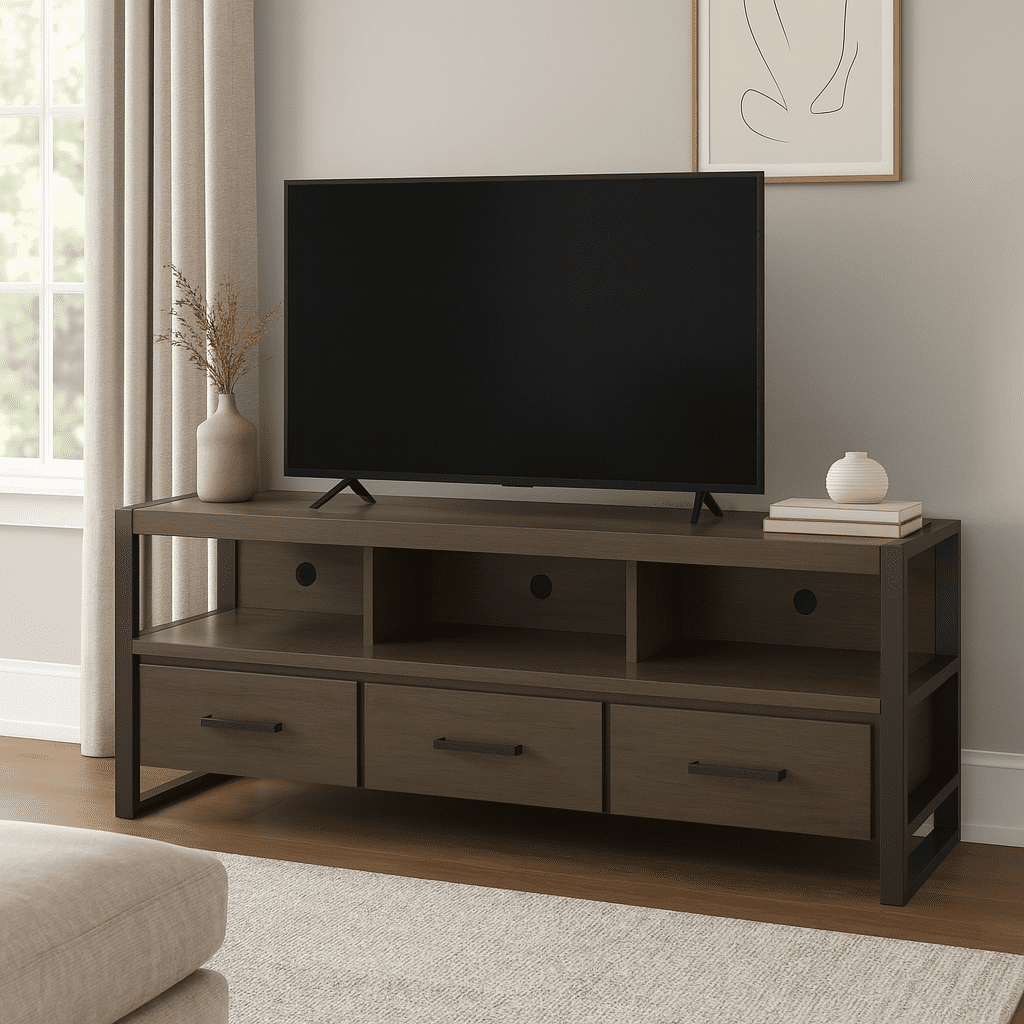 Leick Home Ender Mixed Metal and Wood TV Stand for TVs up to 65", Smoke/Gunmetal Gray