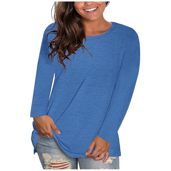 cocolona Womens Plus Size Tops Fall Casual Loose Crew Neck Long Sleeve Shirts Solid Trendy T-shirts Blouses