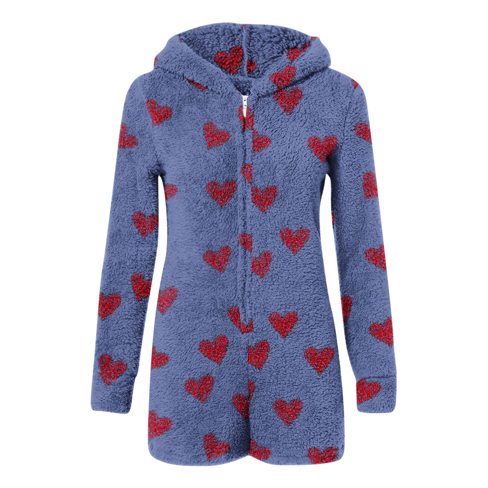 Aobny Pajamas Women Fleece Valentine's Loungewear Onesies Wide-Leg Blue Long Sleeve Hooded Shorts Pajama,XXL