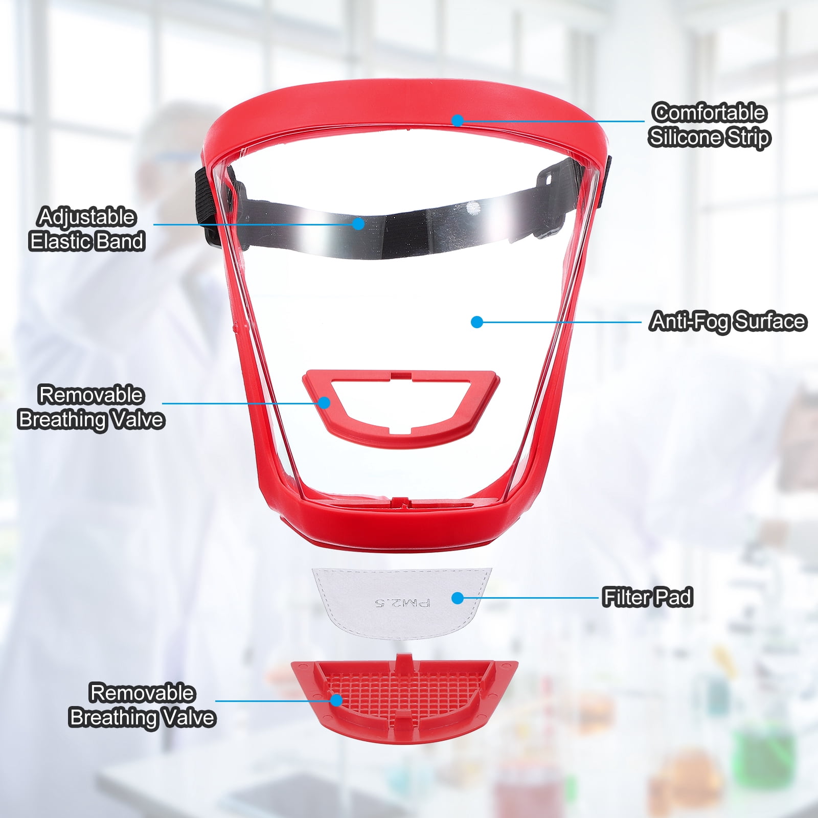 Uxcell Full Safety Face Shields, Anti Fogging Full Safety Face Protection Face Shield Red