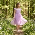 thumbnail image 2 of NIPAXO Girls Party Dress Mesh Yoke Flutter Sleeve Tulle Casual Dress Princess for Kids  (Pink), 2 of 6