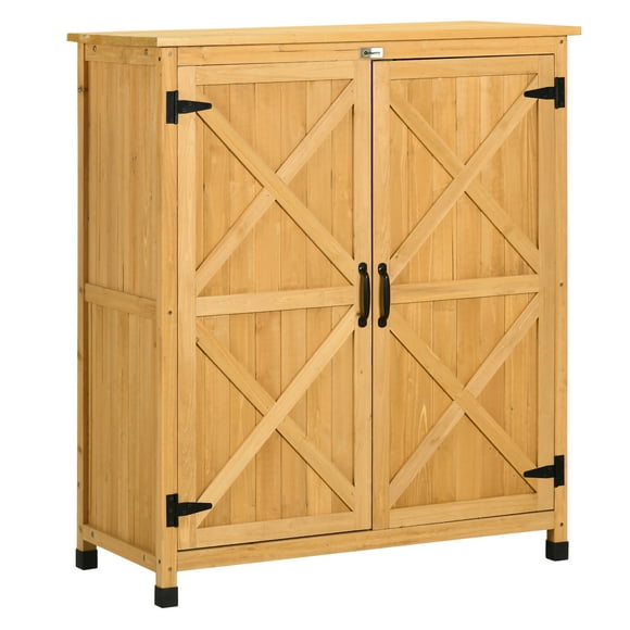 Outsunny Wooden Outdoor Storage Cabinet and Potting Bench Table