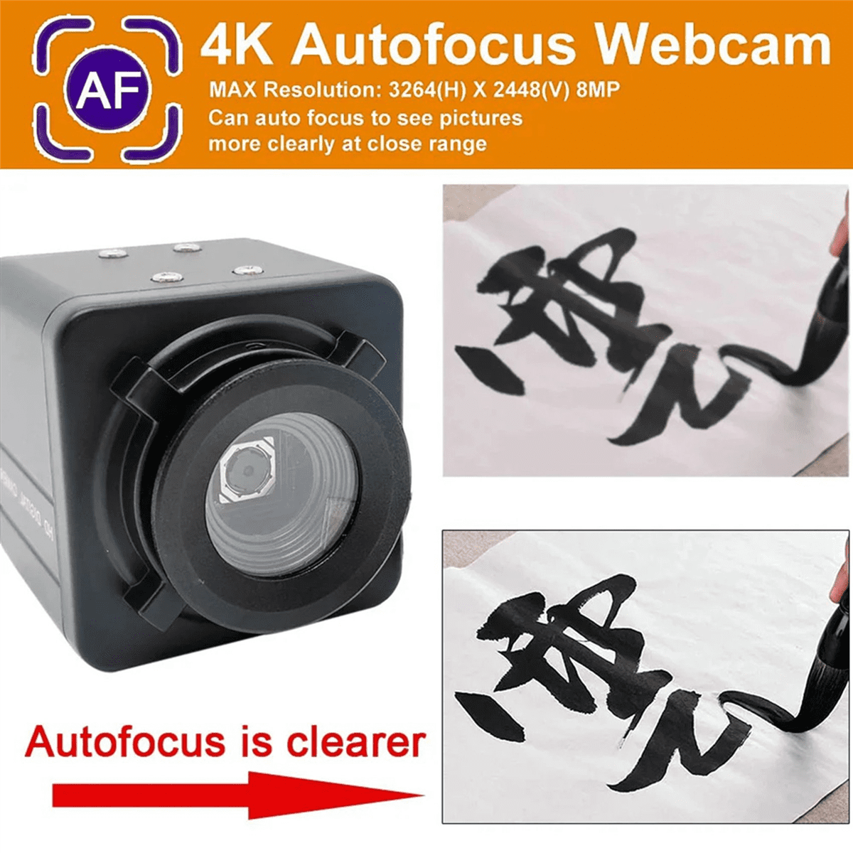 2X Industrial 4K USB Webcam PC Laptops Video 8MP Autofocus USB Camera IMX179 Sensor OTG UVC Plug & Play,Black