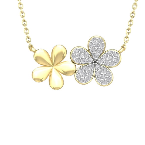 Araiya 14K Yellow Gold Round Diamond Flower Bar Pendant with Gold Plated Silver Chain Necklace (1/5 cttw, I-J Color, I2-I3 Clarity), 18"