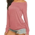 thumbnail image 3 of Women'S Long Sleeve Boat Neck Off Shoulder Blouse Tops Pink XXL, 3 of 6