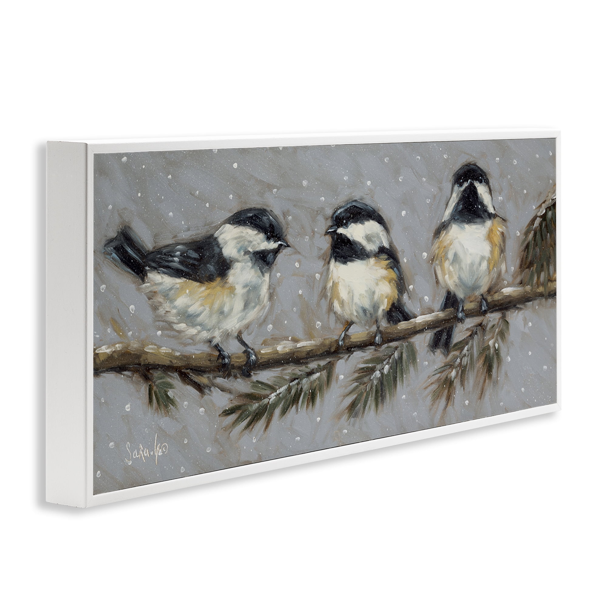 Stupell Industries Winter Bird Trio Animals & Insects Painting White Framed Art Print Wall Art, 30 x 13