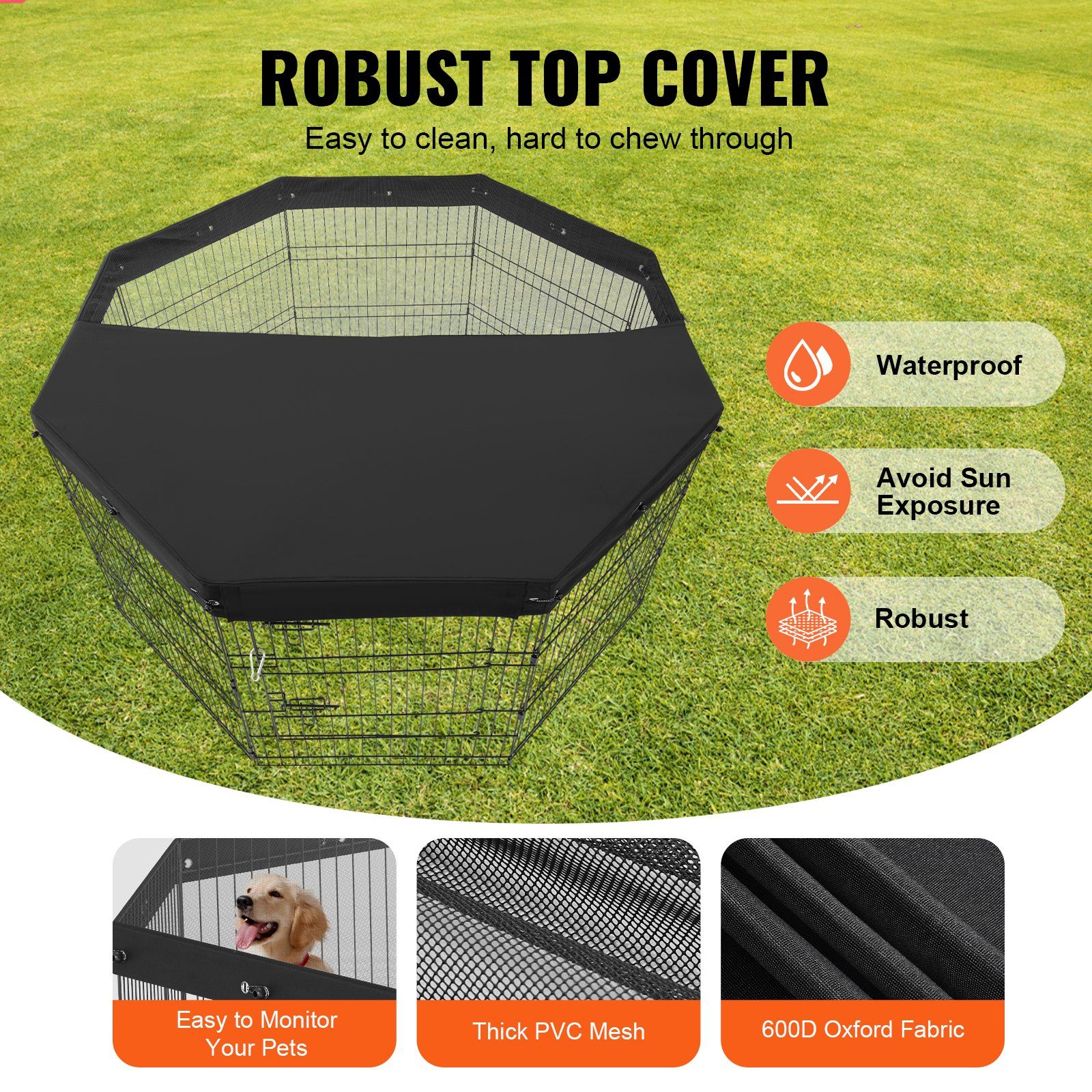 8 Panel 30 Inch H 24 Inch W Foldable Metal Dog Playpen with Door 600D Oxford Fabric Top Cover Indoor Outdoor Pet Exercise Pen for Dogs Cats Small Animals
