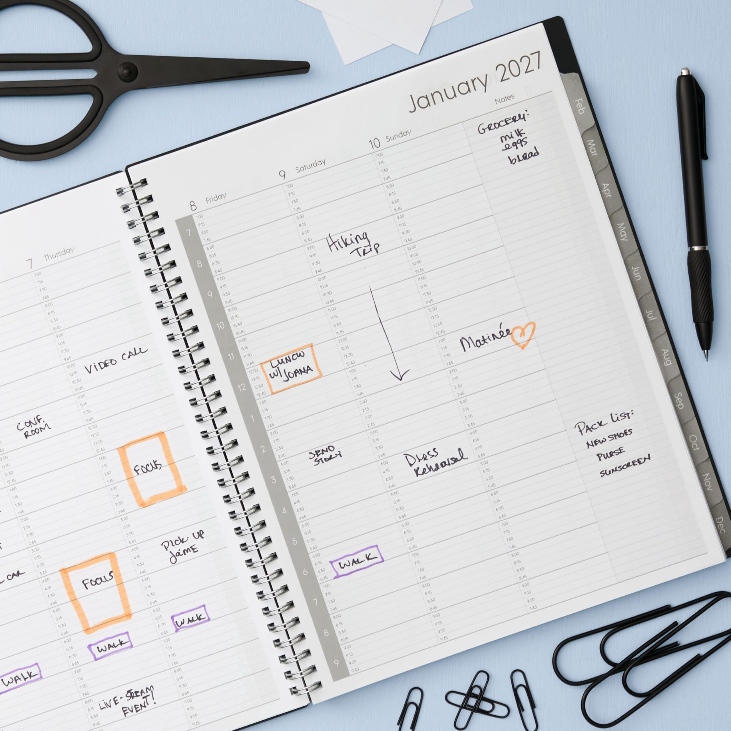 Blue Sky 2027 Weekly and Monthly Appointment Planner Calendar, January 2027 - December 2027, 8.5" x 11", With 15-Minute Blocks, Flexible Cover, Wirebound, Laminated Tabs, Storage Pocket, Enterprise