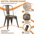 thumbnail image 5 of Lacoo Metal Dining Chair Indoor-Outdoor Use Stackable Classic Trattoria Chair Chic Dining Bistro Cafe Side Metal Chairs Set of 4, Gunmetal, 5 of 7