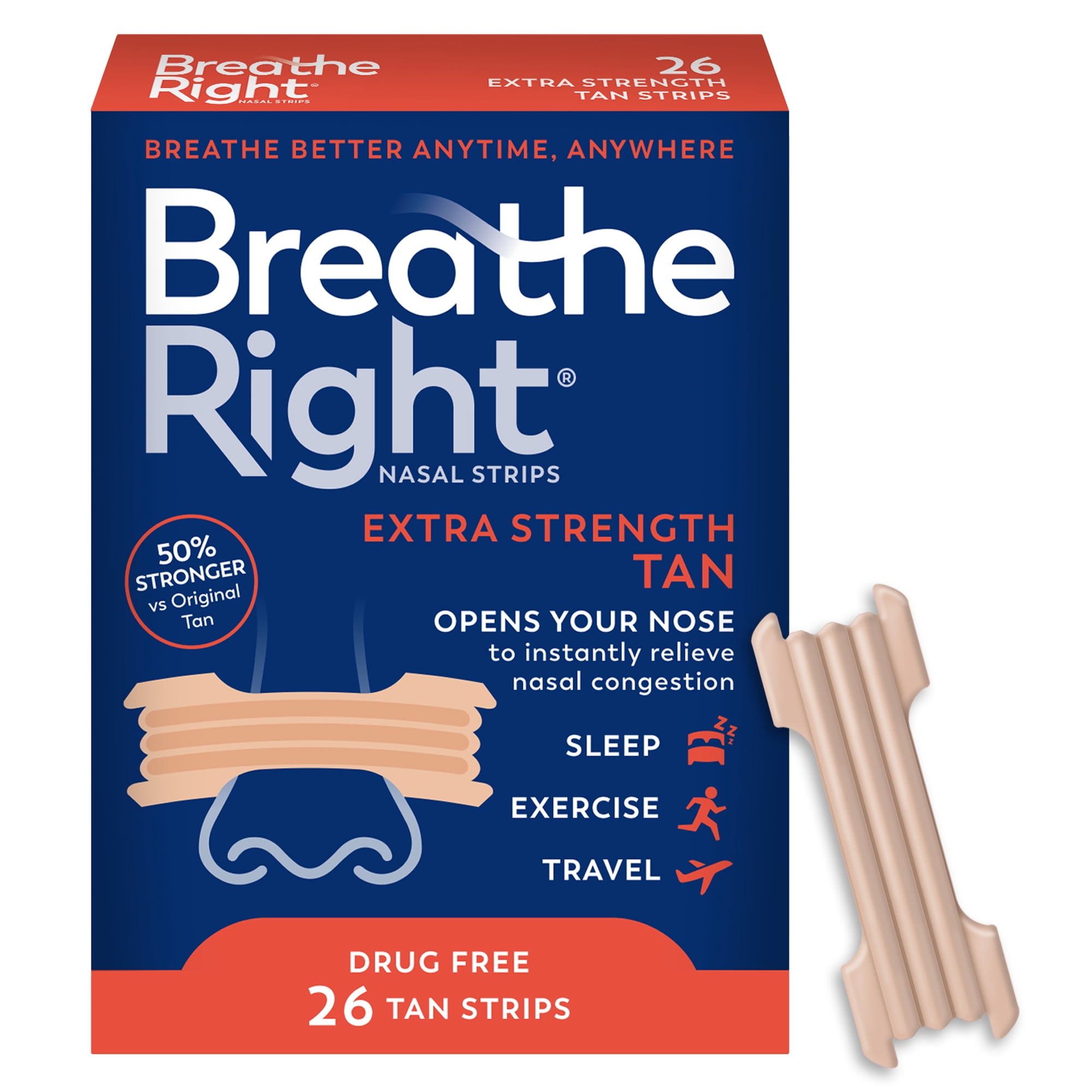 Breathe Right Nasal Strips, Tan Nasal Strips, Extra Strength, 26 Count