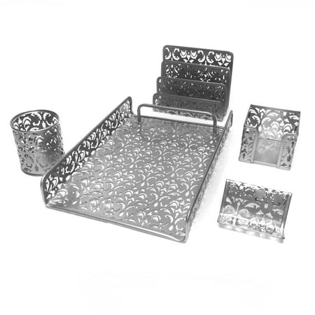 Majestic Goods 5 Piece Silver Flower Design Punched Metal Mesh