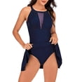 thumbnail image 6 of JSGEK Women's Swimsuit Built-in Bra Support Figure Flattering Open Back Halter Neck Mesh Accents Resort Fashion Blue L, 6 of 7