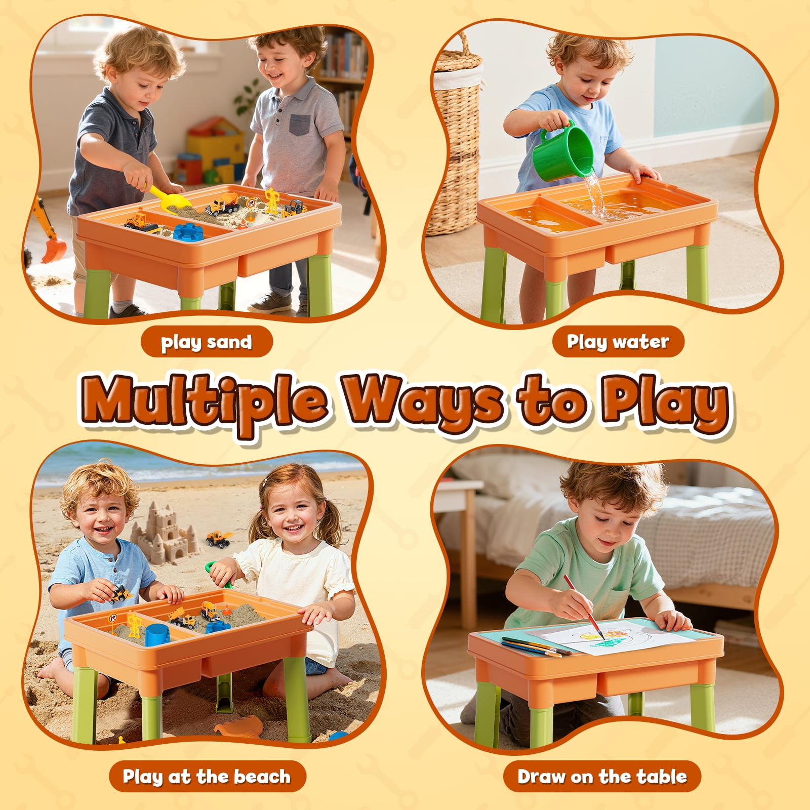 Sensory Table with Sands, Sand Table and Water Play Table Beach Toy for Kids, Indoor Outdoor Use, Sensory Toys for Toddler Age 3-5