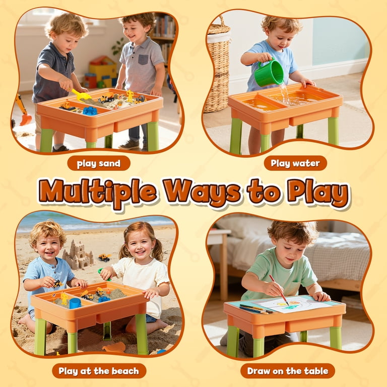 OROLIVING Sensory Table with Sand, 6 Construction Vehicles photo 3