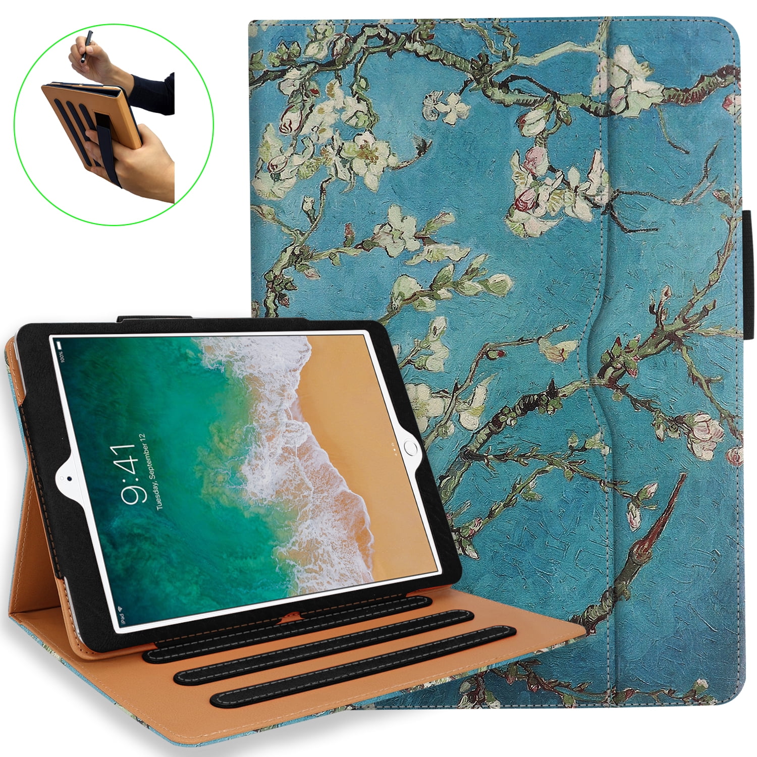 Multiple Viewing Angles Auto Sleep/Wake iPad 9th/8th/7th Generation Case 2021/2020/2019 iPad 10.2 Inch Case with Pencil Holder and Pocket Blue/Brown 