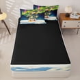 thumbnail image 4 of Castle Fairy Whimsical Cartoon Winter Puffin Zipper Twin Comforter Sets with Fitted Sheet and 2 Pillowcases,Aurora Borealis Snow Ice Landscape Zipper Bedding Set,Green Navy,Black Reversible,4-Piece, 4 of 6