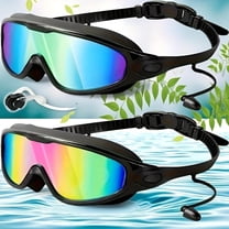 Swim Goggles 2 Pack, Wide View AntiFog&UVSwimming Goggles for Audlt,No Leaking SwimGlasses for MenWomen Youth