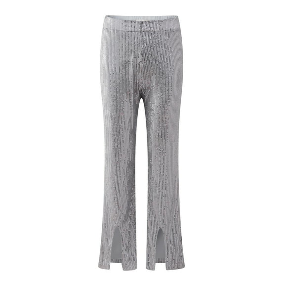 Richie House Women Casual Sequin Sparkle Glitter Wide leg Pants Trousers Clubwear RHW4076-A-XXL
