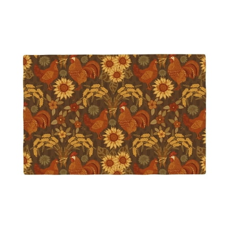 

Table Placemats Set of 4 - Chicken And Rooster 12x18 In Faux Linen Double Heat Resistant Place Mats Cloth Indoor/Outdoor Placemats Washable Table Mats for Dining Kitchen Party