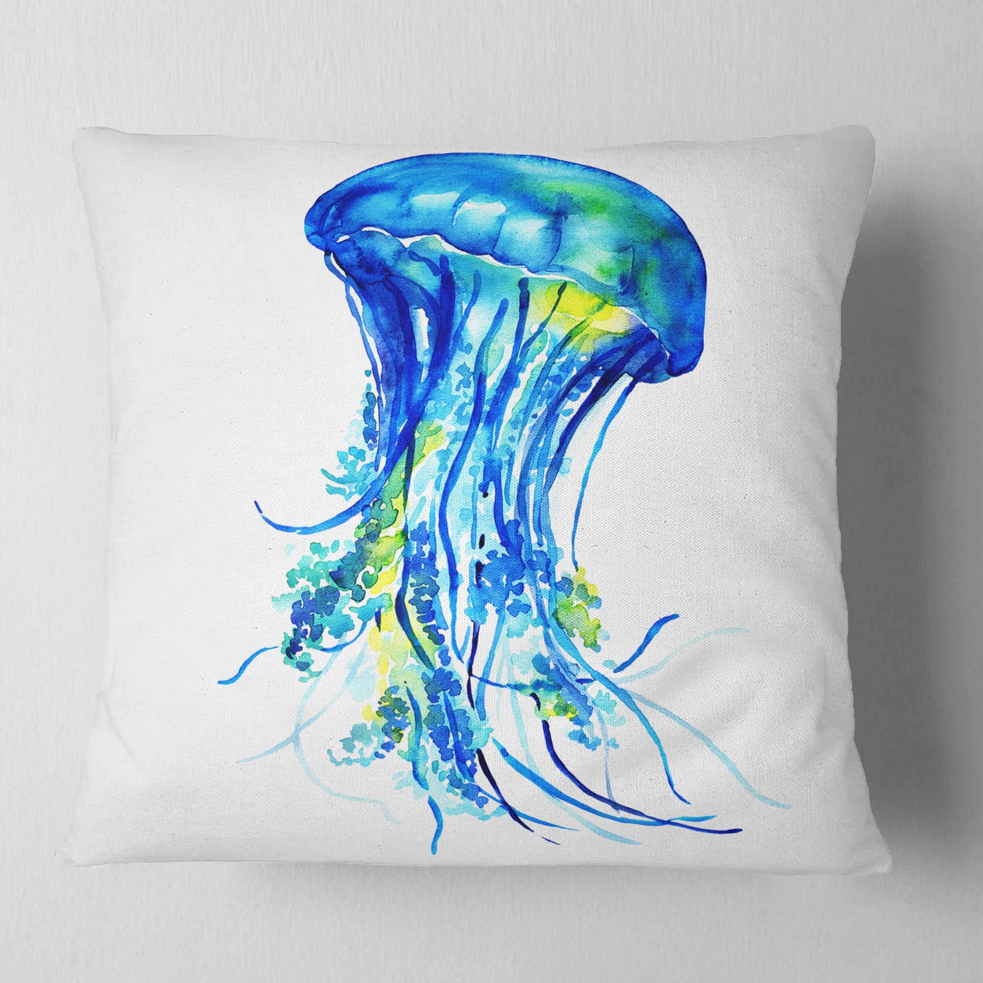Designart Ocean Water Jellyfish - Animal Throw Pillow - 16x16