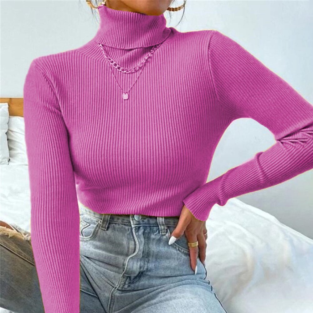 Pull Femme Col Roulé Hiver - Côtelé Léger Et Chaud - Tissu Doux - Manches Longues - Style Décontracté Élégant - Plusieurs Couleurs - 6