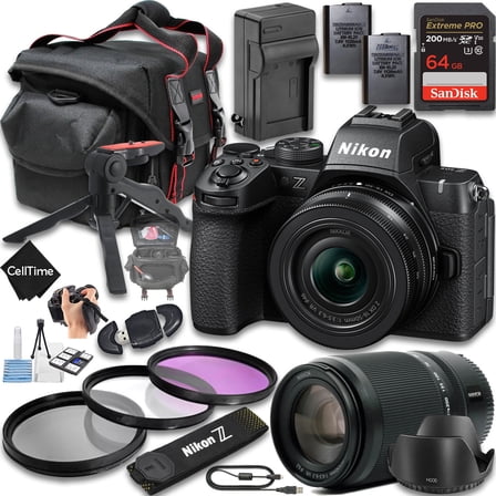 Nikon Z50 II Mirrorless Camera With Z DX 16-50mm f/3.5-6.3 VR And Z DX 50-250mm f/4.5-6.3 VR Lens   64 GB Memory   Extra Battery   Filters   More (23pc Bundle)