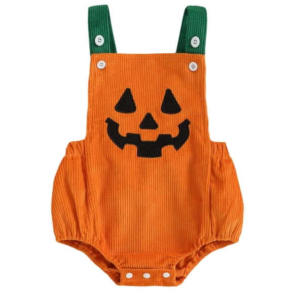 KAUOD Halloween Baby Boys Girls Outfit New Born Pumpkin Face Patch Bubble Romper Toddlers Jumpsuit Halloween Outfits Cute Clothes