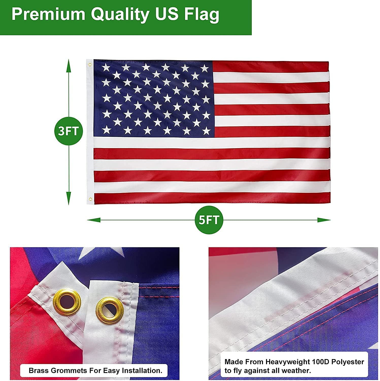 14 Gauge Flag Pole for Outside In Ground - 20 FT Heavy Duty Flagpole Kit for Yard - Extra Thick Outdoor Flag Poles with 3x5 American Flag for Residential or Commercial, Silver