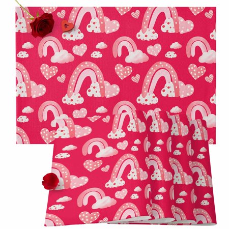 Valentine s Day Placemats Set of 4 Pink Rainbow Place Mats Romantic Love Heart Tablemats Placemat Table Decoration for Kitchen Table Dinner Wedding Party Home Decor Indoor Outdoor 13x19 Inch