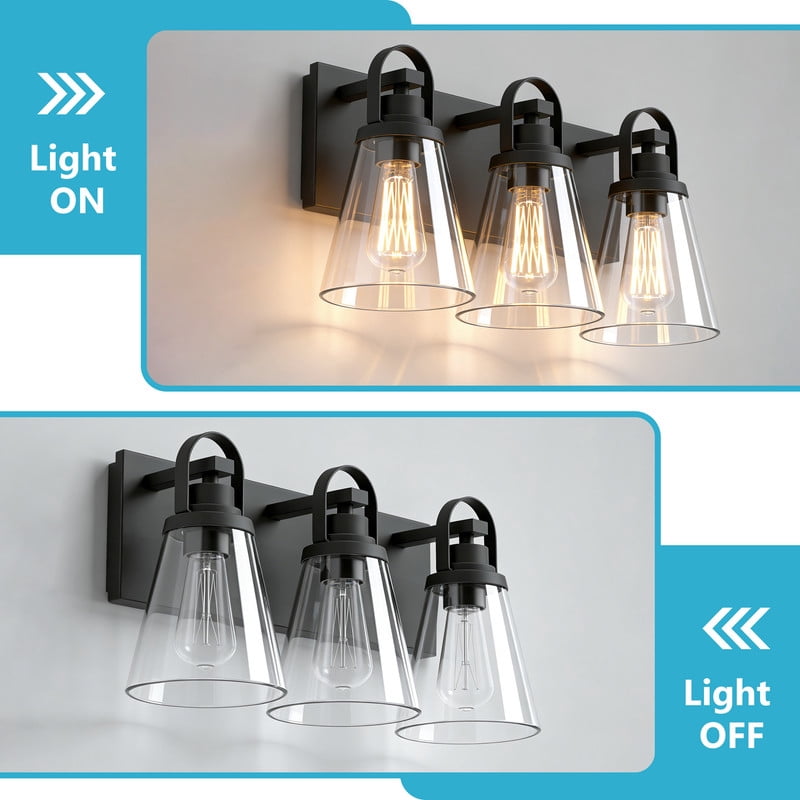 HKMGT 3-Light Modern Vanity Light Loop Top Design Black Metal Bathroom Light Fixture for Vanity