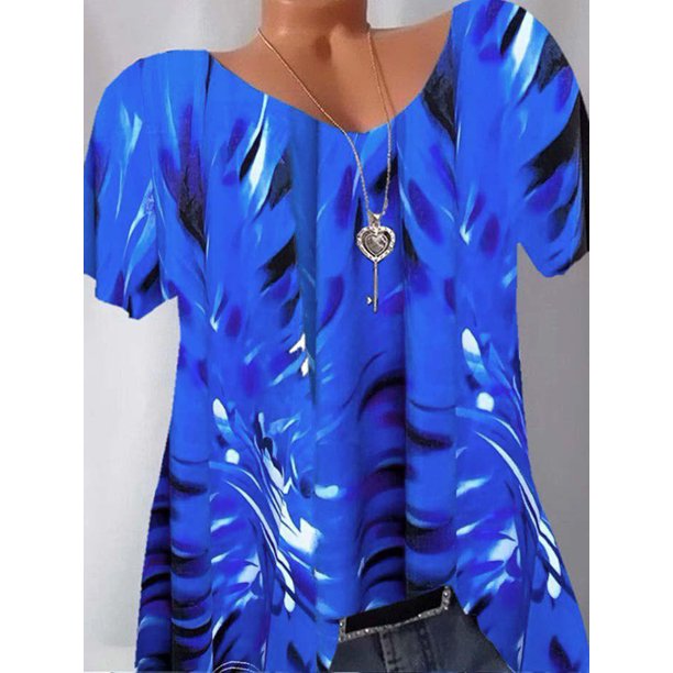 Tallas de talla grande Tinta Impresión en V cuello de tee Rosegal Camisetas tallas grandes