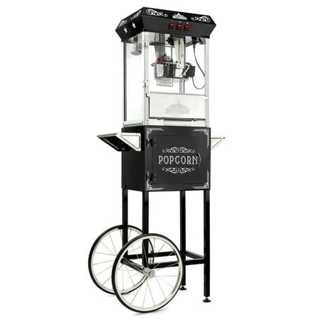

Olde Midway Vintage Style Popcorn Machine Maker Popper with Cart and 10-Ounce Kettle - Black