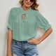 thumbnail image 3 of Blusa con cuello en V con cordón Media manga Color puro Camisa informal elegante y transpirable para mujer para citas Verde guisante L, 3 of 6