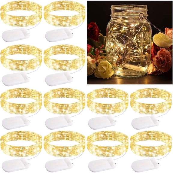12 Pack Fairy Lights, 7ft Copper Wire Firefly Starry Lights, 20LED Mini String Lights, Waterproof Fairy String Lights, Mason Jar Lights for DIY Wedding Party Bedroom Christmas(Warm White)