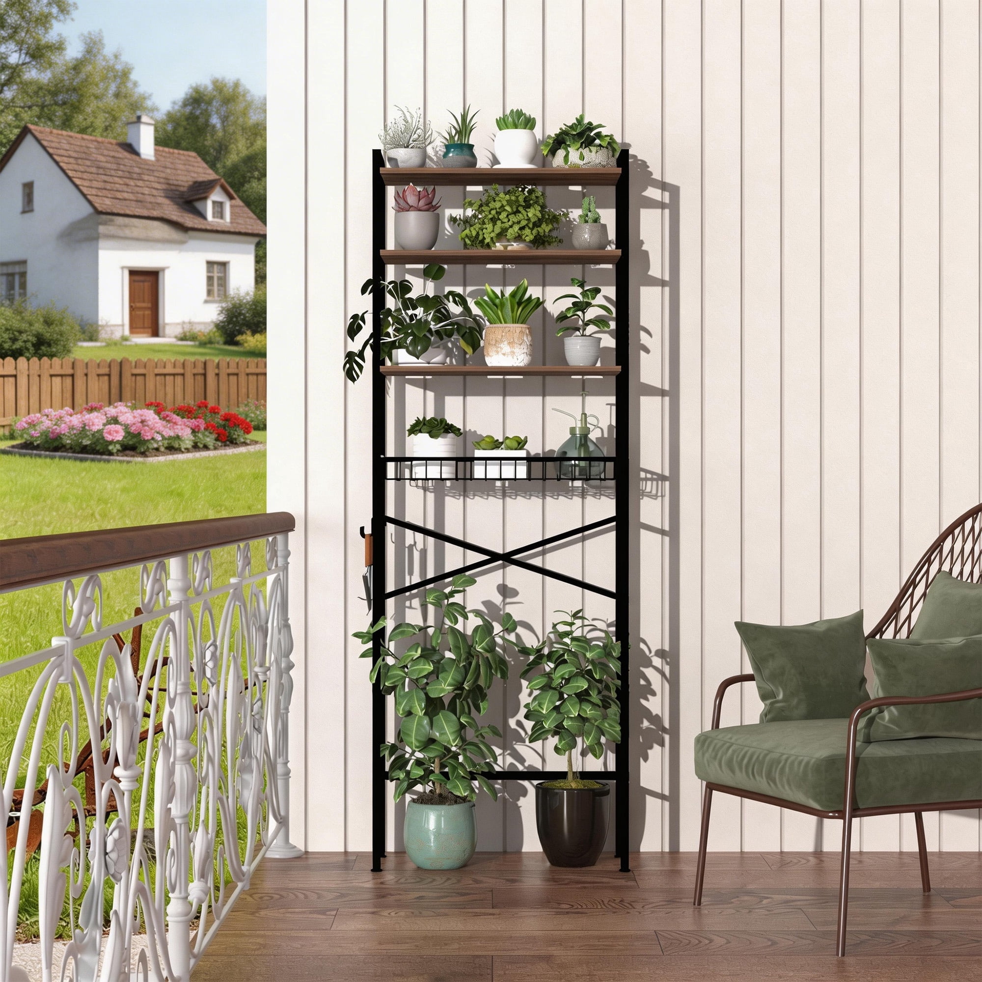 GARITIN Over The Toilet Storage Shelf, 4-Tier Bathroom Organizer with Hooks & Toilet Paper Holder, Over Toilet Storage Rack for Small Bathroom, Black