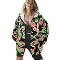 thumbnail image 4 of COEQINE Full Zip Up Women's Hoodie Oversized Long Sleeve Sweatshirts White Rabbit and Flower Print Fashion Outfits Jacket Fall Winter Casual Wear Workout Clothes with Pockets, XL, 4 of 7
