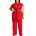 thumbnail image 1 of Conjunto de tops de ocio y pantalones largos de talla grande para mujer de manga corta sólida con cuello en O Wmkox8yi  bvn1658, 1 of 8