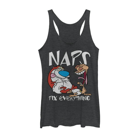 Women's The Ren & Stimpy Show Naps Fix Everything  Racerback Tank Top Black Heather Small