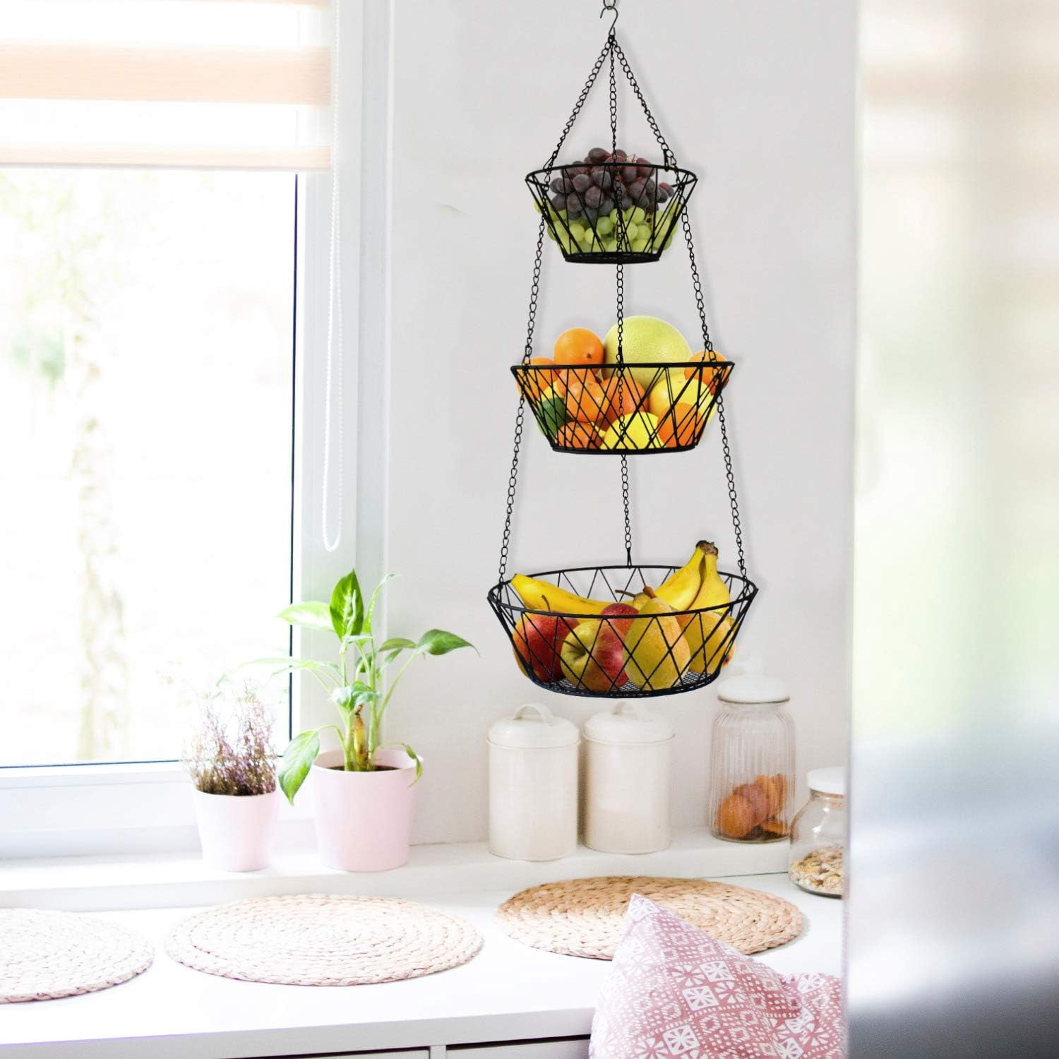 Heavy Duty - 3 Tier Hanging Kitchen Bronze Fruit Basket