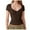 Brown, variant on Women Summer Tops Women's Sexy Front V Neck T Shirts Double Lined Short Sleeve Slim Fit Crop Top TrendyTops Tee Womens Lightweight Short Sleeve Shirts Sleep for Women plus Size Top Blouse Black M