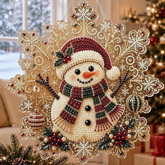 Christmas Snowman Diamond Painting Art Kits For Adults,Special Shaped Hanging Pearl Acrylic Suncatcher Gem Art Pendant Decorations Kit For Home Decor And Gift(Snowman)
