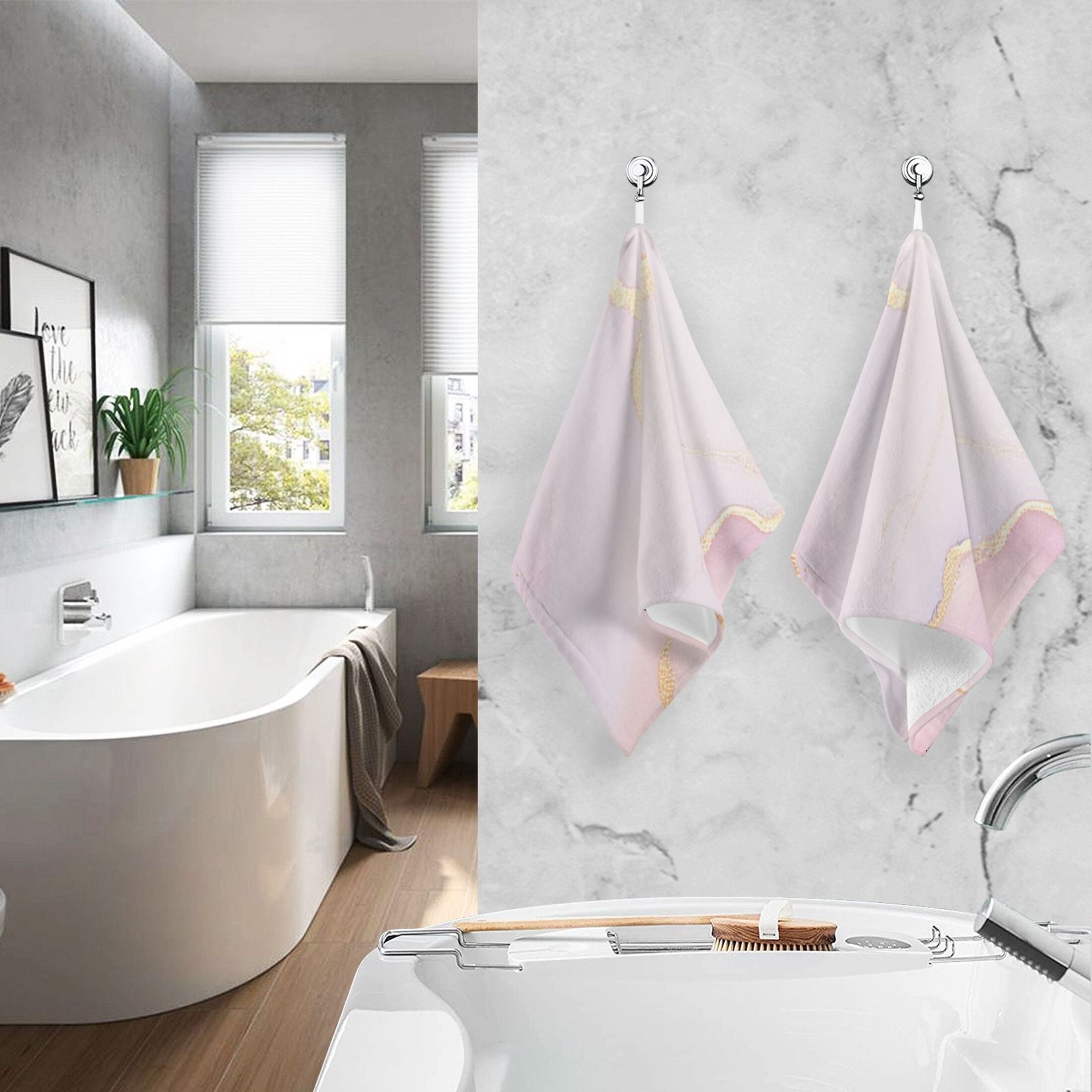 2 Pcs Hand Towel Set Light Pink Gold Marble Cotton Absorbent Soft Face Towels Bath Towels for Bathroom Kitchen Shower Hotel Decor 16"x28"