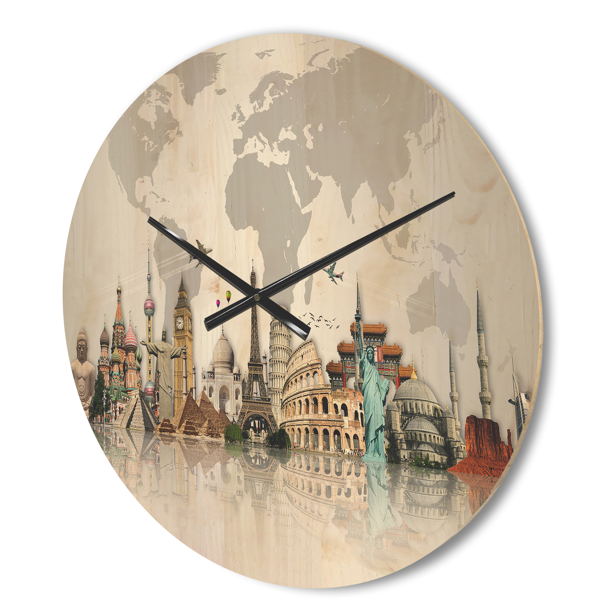 Designart 'World Famous Monuments' Modern Wood Wall Clock