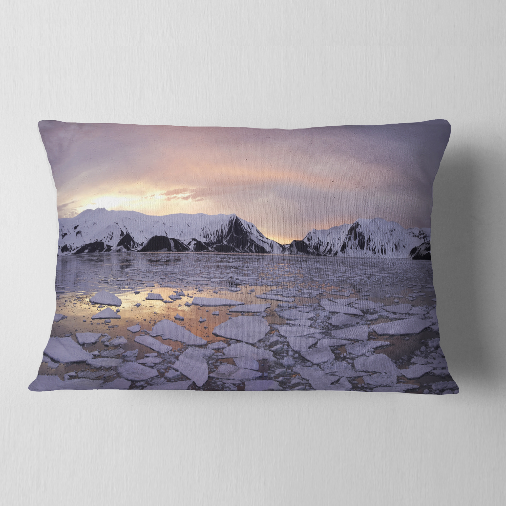 Designart Antarctic Summer Sunset - Seascape Throw Pillow - 12x20