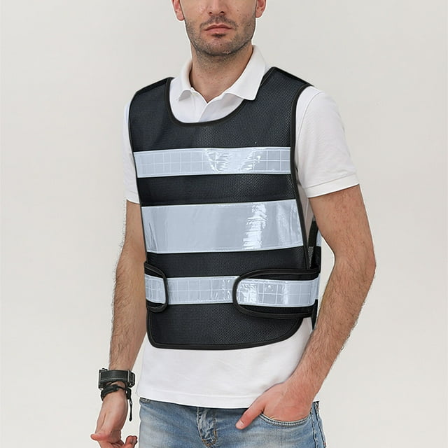 EGNMCR Débardeur à Col Rond pour Hommes, Débardeur Réfléchissant pour la Construction, Jardin la Nuit, Gilet de Protection Sans Manches Sans Chapeau Men Polyester Coat