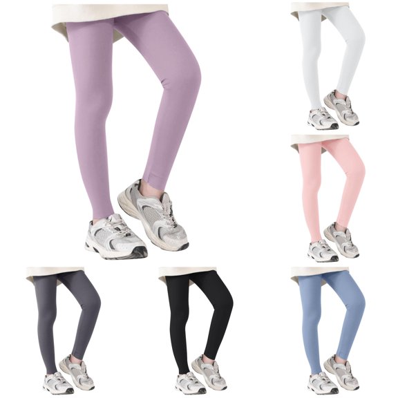YMNXA Kids Girls Leggings Elastic Waist Solid Color Ankle Length Comfortable Slim Fit Stretchy Running Yoga Pants For Daily Wear,Purple,2-3 Years