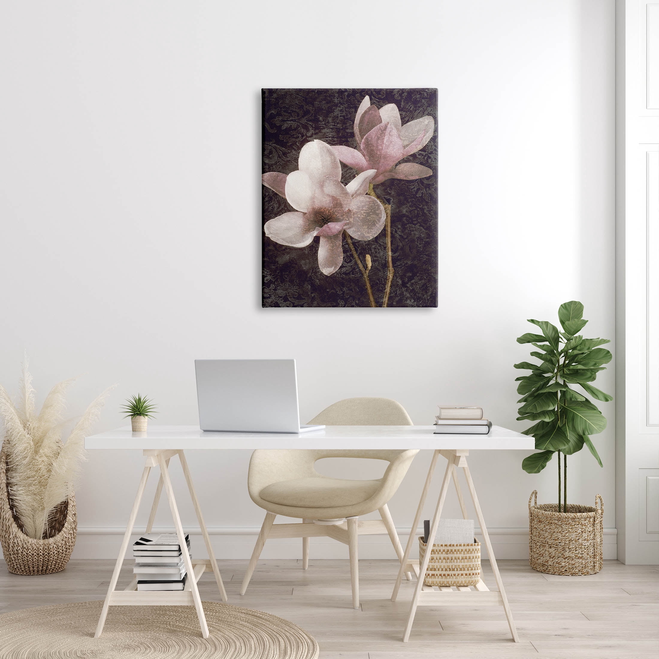 Pink Vintage Patterned Orchid Botanical & Floral Graphic Art Gallery Wrapped Canvas Print Wall Art